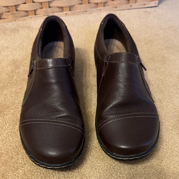 Clarks Shoes - Clarks Women’s Slip-On Leather Loafers in Dark Brown